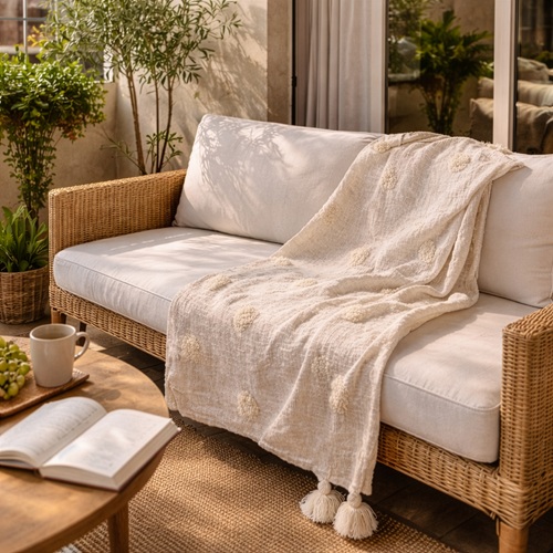 Ivory Textured Woven Throw