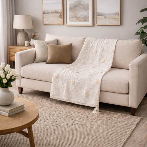 Ivory Textured Woven Throw