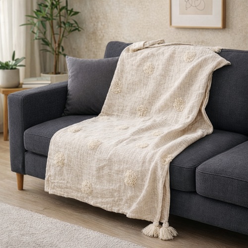 Ivory Textured Woven Throw