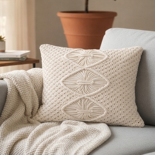 Ivory Handwoven Macrame Cushion Cover