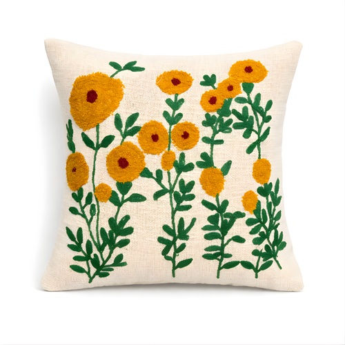 Ivory Floral Embroidered Cushion Cover