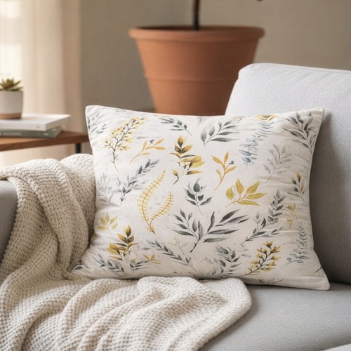 Ivory Botanical Print Cushion Cover