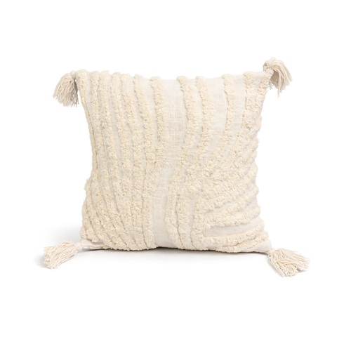 Ivory Tufted Textured Cushion Cover with Tassels - Image 3