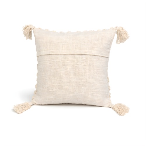 Ivory Tufted Textured Cushion Cover with Tassels - Image 4