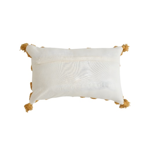 Ivory Mustard Geometric Tufted Cushion Cover with Tassels